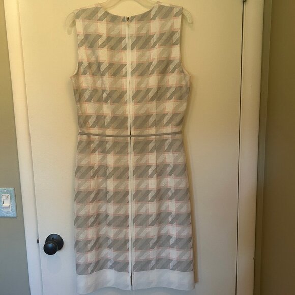 NWT Hugo Boss Diemoni gray/pink belted houndstooth tweed knee-length dress sz 10 - Picture 4 of 11